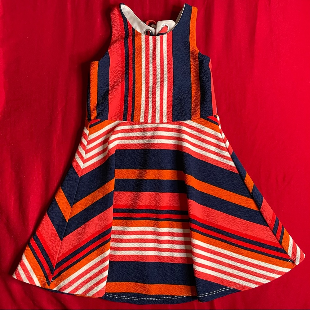 Cute Bonnie Jean Blue Orange & White Striped Dress With Back Tie Size 4 EUC